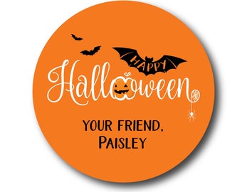 Halloween Stickers Happy Halloween Stickers Pumpkin Trick or Treat Stickers Happy Halloween Labels Treat Bag Stickers Orange Bat Stickers