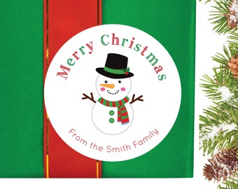 Christmas Sticker - Snowman Stickers Christmas Gift Labels Merry Christmas Stickers Snowman Labels Red and Green Happy Holidays Personalized