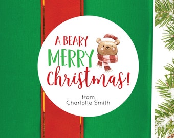 Christmas Gift Labels, Christmas Gift Stickers, Christmas Stickers, Gift Labels, Envelope Seals, Winter Bear Christmas, Scarf and Hat