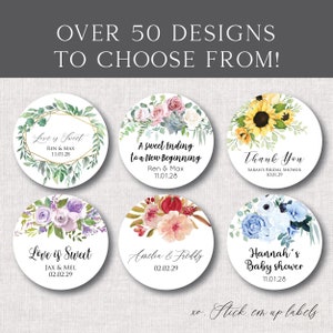 Wedding Stickers, Baby Shower, Favor Labels Thank You Stickers, Bridal Shower, Personalized Stickers, Choose Your Floral Graphic