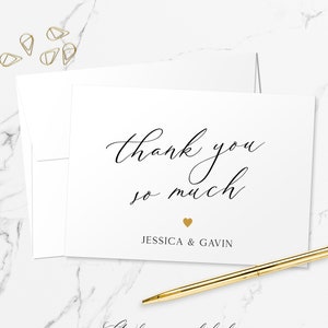 Jeu de cartes de remerciement - Design minimaliste avec coeur en or, cartes de correspondance personnalisées avec enveloppes pour mariages et douches TY104