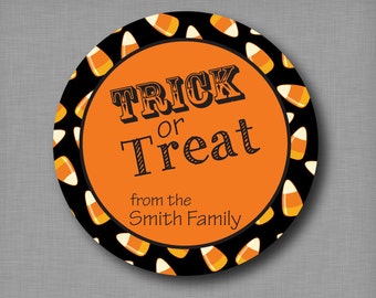 Halloween Stickers - Trick or Treat Stickers, Personalized Halloween Candy Favor Labels, Candy Corn Stickers, Halloween Party Favor Label