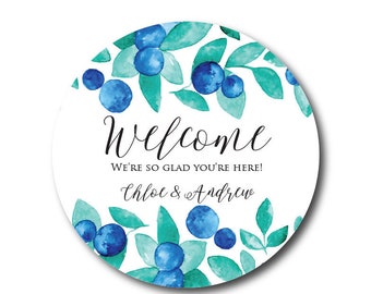 Wedding Stickers Wedding Welcome Stickers Welcome Labels Welcome to Our Wedding Out of Town Guest Hotel Gift bag label Blue Floral Blueberry