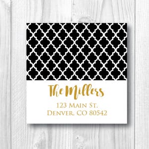 Return Address Labels Black and Gold Christmas Address Labels Personalized Holiday Address Labels Christmas Stickers Gold Christmas Cards