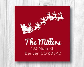 Christmas Address Labels Personalized Holiday Address Labels Return Address Labels Christmas Sticker Flying Red Santa Label Sleigh Reindeer