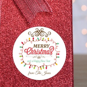 Christmas Wrapping Christmas Sticker Modern Merry Christmas and Happy New Year Holiday Lights Personalized Christmas Gift Tag Labels image 1