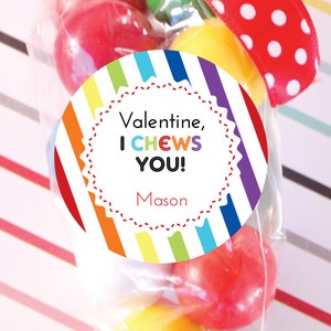 Kids Valentine Stickers I Chews You Stickers Bubblegum Favor Labels Valentine Labels Valentine Tags Rainbow Stickers Custom Valentines Cards