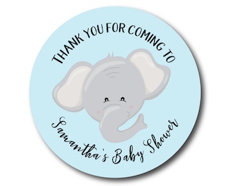 Elephant Baby Shower Stickers Elephant Shower Labels Elephant Baby Shower Favor Stickers Blue Gray Baby Boy Favor Ideas Baby Animals Shower