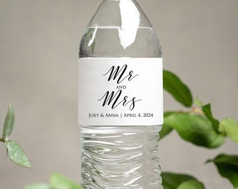 Wedding Water Bottle Labels - Mr and Mrs Water Bottle Labels, Custom Bottle Labels, Personalized Waterproof Labels, Minimalist Wedding