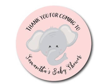Elephant Baby Shower Stickers Elephant Shower Labels Elephant Baby Shower Favor Stickers Pink Baby Girl Favor Ideas Baby Animals Shower