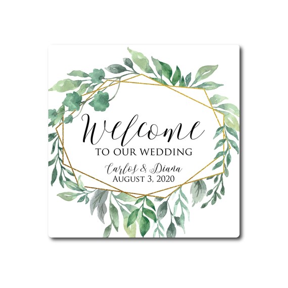 Wedding Welcome Labels Welcome Bag Sticker Out of Town Guest Welcome Sticker Hotel Gift Bag Welcome to our Wedding Geometric Greenery Leaves Il_570xn