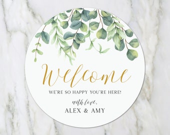 Wedding Welcome Sticker - Welcome Bag Label, Welcome Box Label, Hotel Gift Bag, Greenery Eucalyptus Wedding Favor, Eucalyptus Sticker