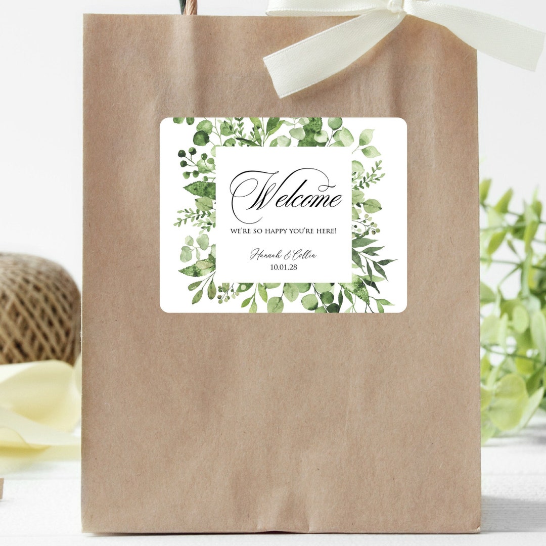 Wedding Welcome Labels - Large Wedding Welcome Stickers Botanical ...