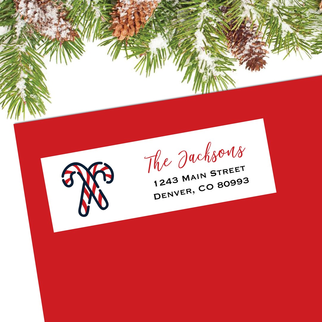 Holiday Address Label Candy Cane Christmas Return Address Label