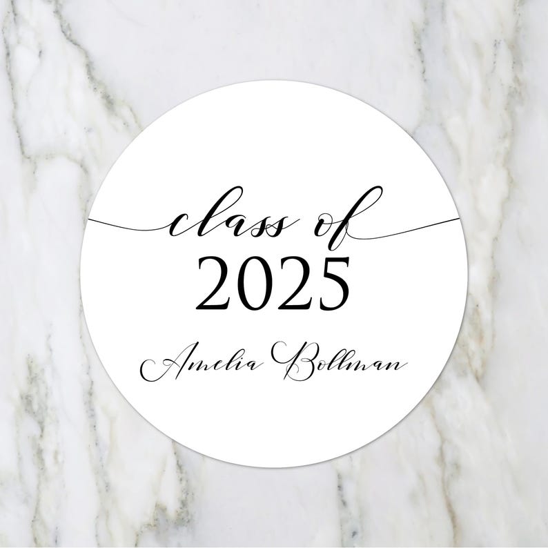 May include: White circle sticker with black text that reads "class of 2025" and "Amelia Bollman".