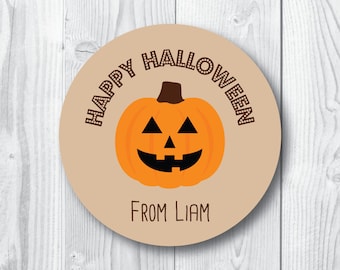 Halloween Stickers - Pumpkin Jack o Lantern Halloween Stickers Treat Labels Custom Stickers Personalized Halloween Stickers Kraft Label