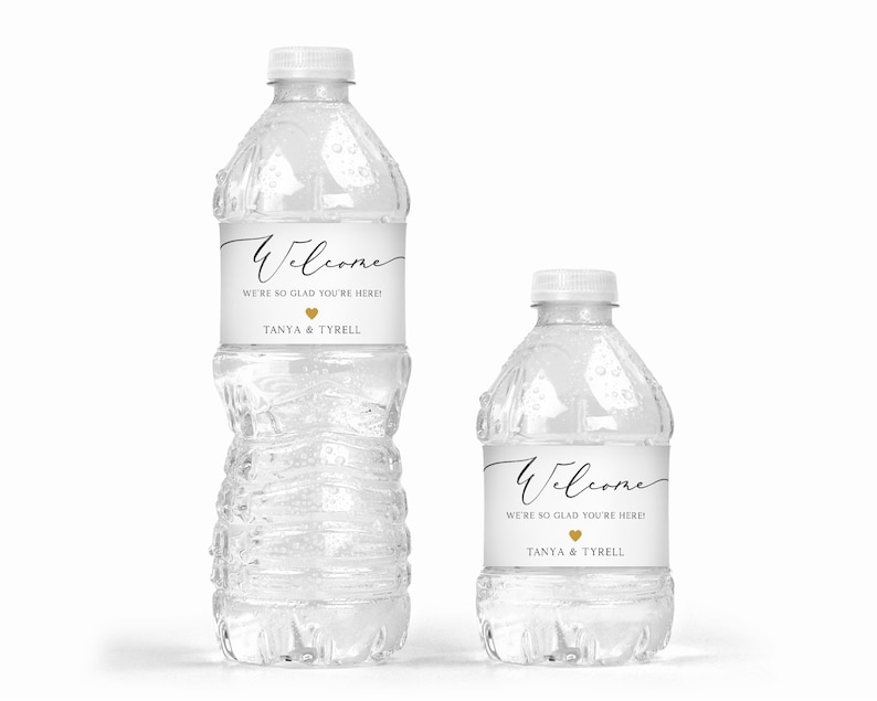 Water Bottle Labels Wedding Labels Gold Heart Etsy