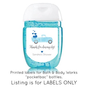 Hand Sanitizer Favor Labels Drive By Baby Shower Stickers Drive Through Baby Shower Favor Stickers Drive Through Shower Favors Blue Truck image 2