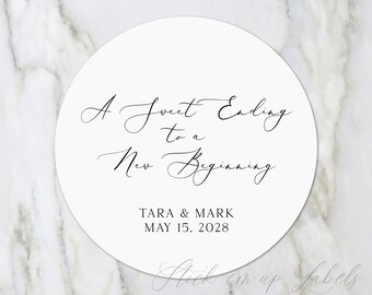 A Sweet Ending to a New Beginning Stickers - Minimalist Wedding Sticker, Wedding Favor Sticker, Modern Wedding Sticker, Thank You Label