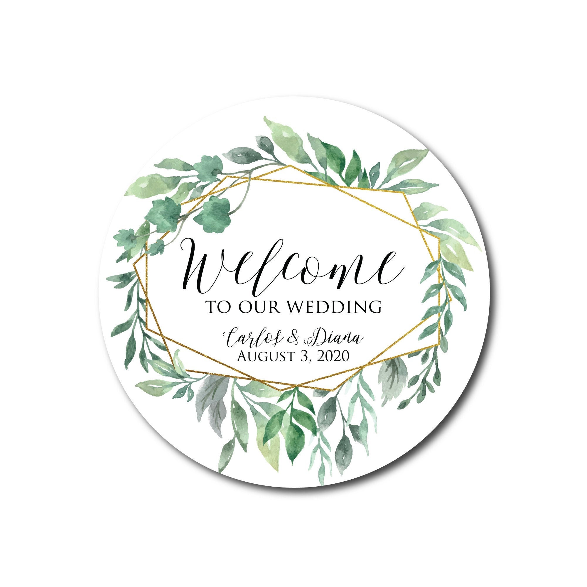 Wedding Stickers Wedding Welcome Stickers Welcome Labels Welcome to Our  Wedding Out of Town Guests Hotel Gift bag label Geometric Greenery
