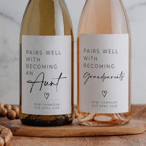 Etiquette de vin pour faire-part de grossesse - Idéal pour devenir une tante, Sticker personnalisé champagne grand-parent pour bébé, BW104