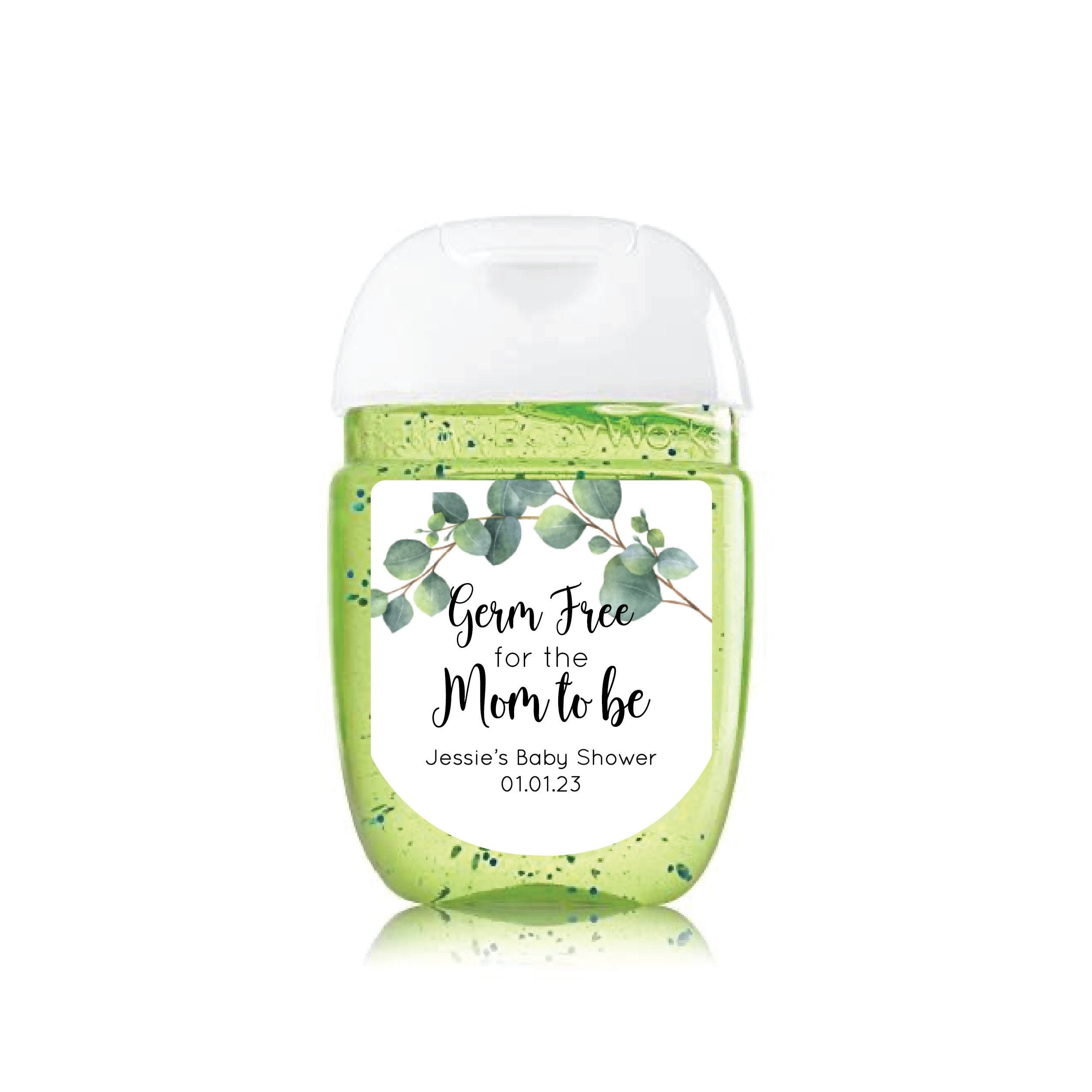 Germ Free for the Mom to be Sanitizer Labels - Baby Shower Stickers Baby Shower Sanitizer Favors Olive Branch Greenery Shower Eucalyptus