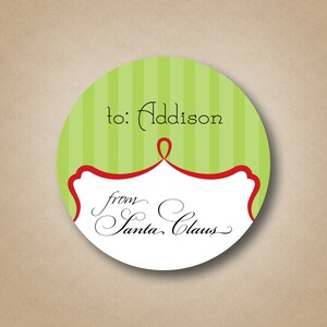 Christmas Gift Tags From Santa Gift Labels Striped Green and Red Santa Signature Labels Kids Christmas Labels Gift Stickers Personalized
