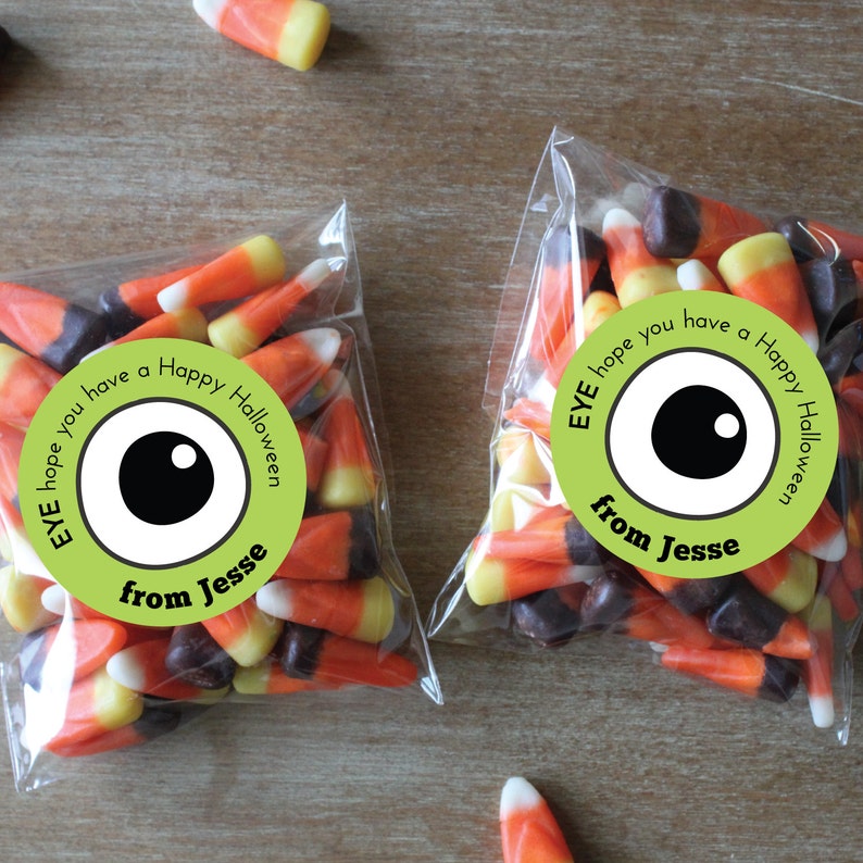 Halloween Stickers Monster Eye Stickers Halloween Treat Bag Stickers Personalized Kids Halloween Labels Happy Halloween Stickers Green image 2