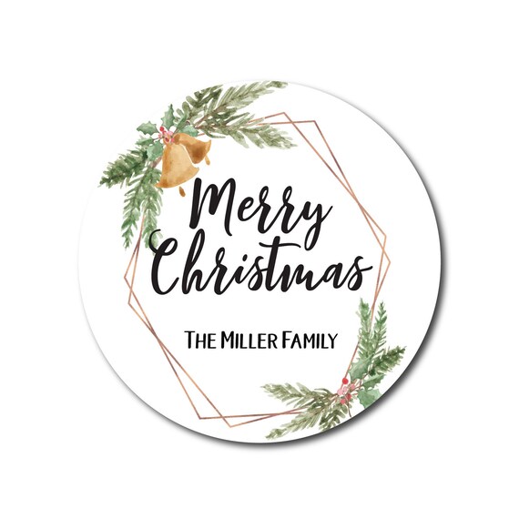 Christmas Sticker Christmas Gift Labels Christmas Gift Stickers Christmas Tags Gift Labels Envelope Seals Copper Rose Gold Geometric Wreath
