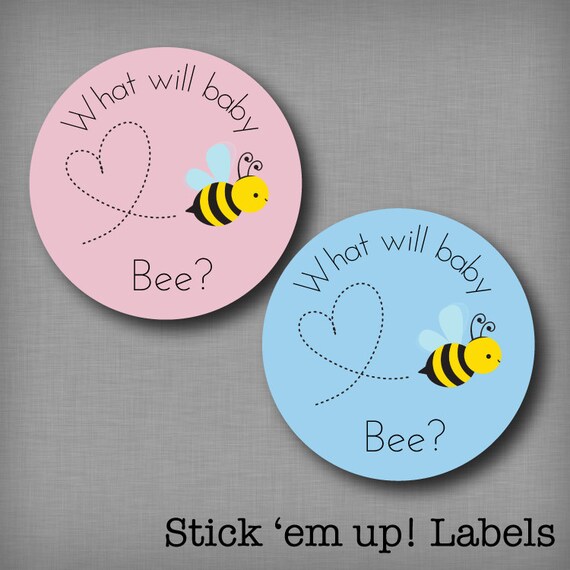 Gender Reveal Party Stickers What Will Baby Bee Pink and Blue Bee Labels Team Pink Team Blue Il_570xn