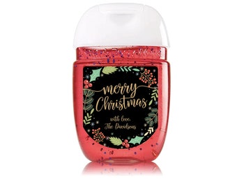 Christmas Sanitizer Labels - Personalized Merry Christmas Hand Sanitizer Labels Holiday Sanitizer Stickers Christmas Stickers Black Gold