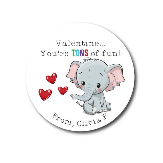 Valentine Stickers Kids Valentines Day Stickers Valentine Labels Girls Valentines Classroom Party Treat Bag Favor Elephant Valentines Animal Il_570xn
