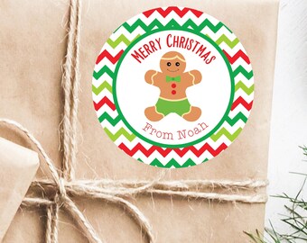 Christmas Stickers - Gingerbread Cookie Christmas Stickers, Kids Holiday Labels, Personalized Christmas Gift Tag Stickers, Cute Stickers