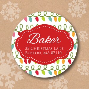 Christmas Address Labels Return Address Label Fun Holiday Lights Stickers Round Christmas Card Envelope Seals
