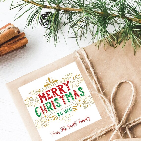 Christmas Gift Labels - Christmas Stickers Retro Merry Christmas Hand drawn Christmas Greeting Christmas Gift Stickers Personalized Il_570xn