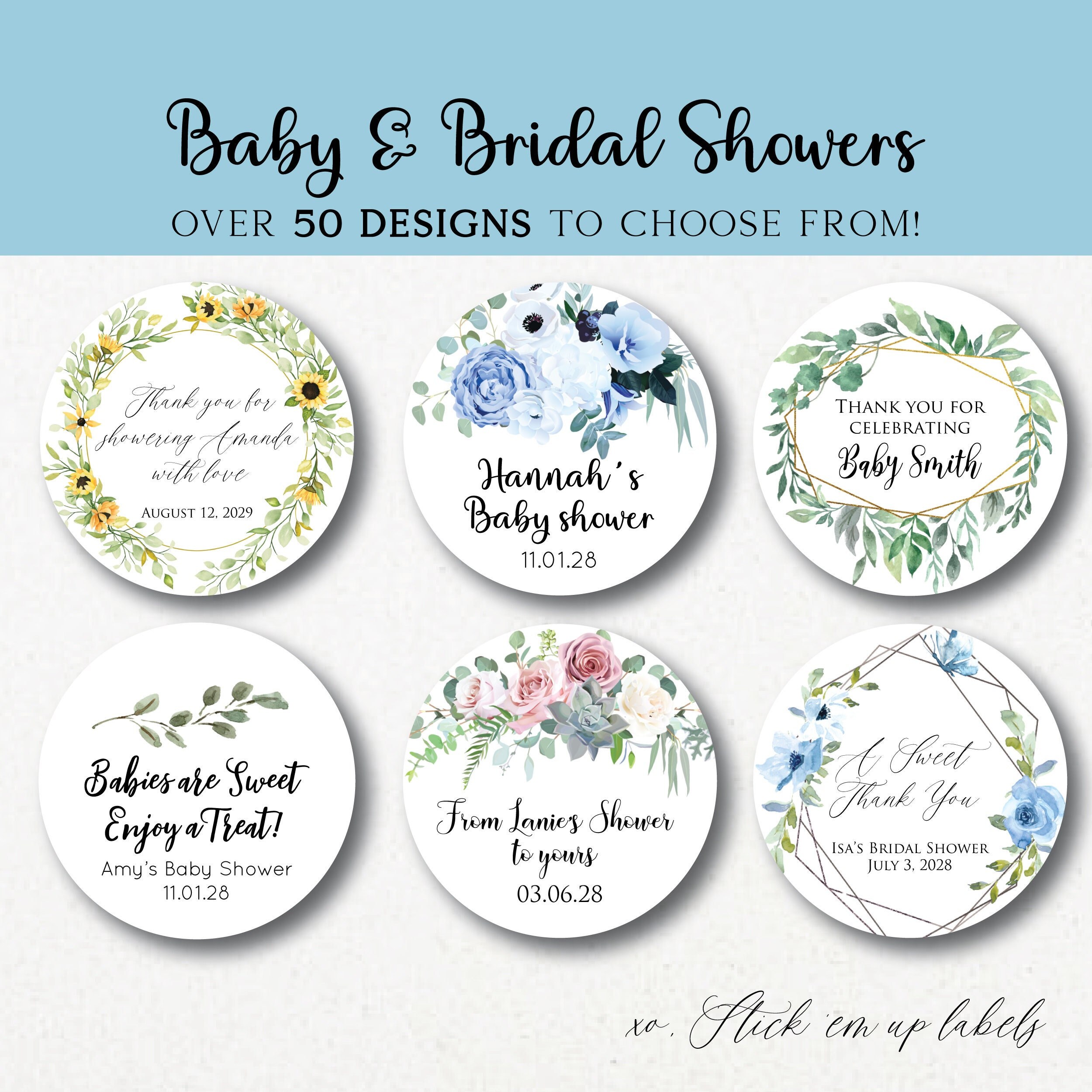 bridal shower baby shower label ideas