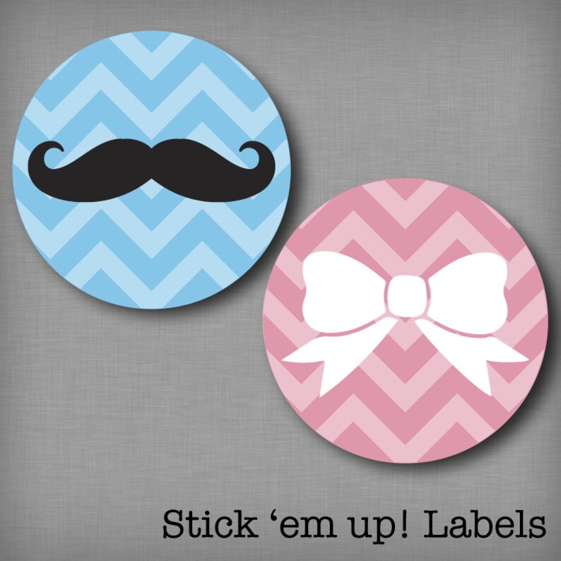 Gender Reveal Party Stickers Mustache and Bow Labels for Voting on Baby Chevron Sticker