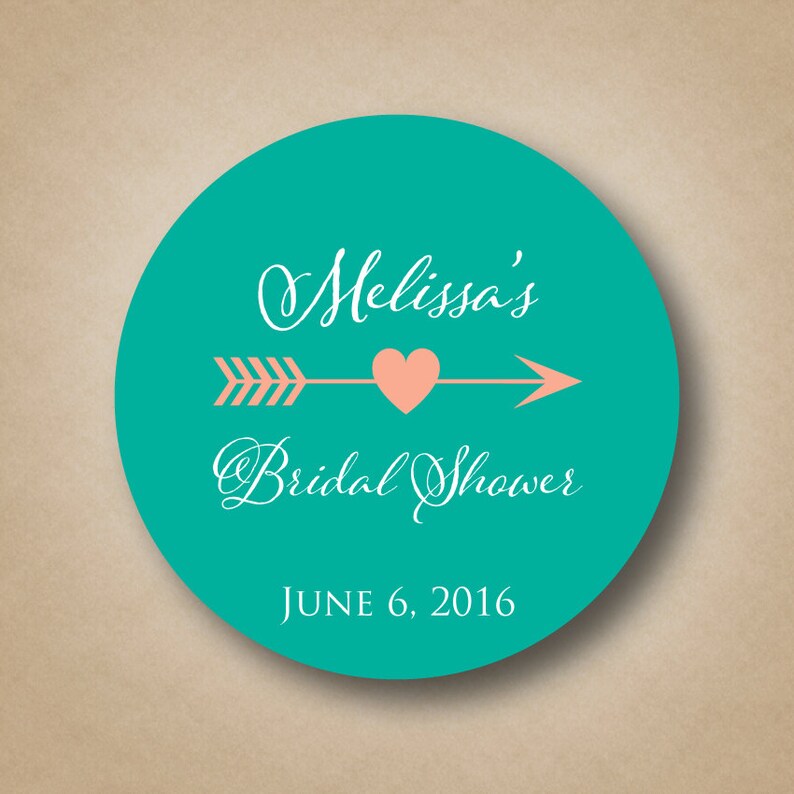 Bridal Shower Favor Stickers Heart And Arrow Design Personalized Round Sticker Labels Wedding Teal C Custom Image 0