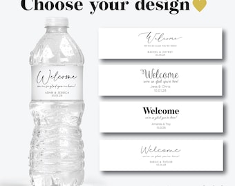 Wedding Welcome Water Bottle Label - Welcome Bottle Labels for Hotel Guests, Personalized Waterproof Minimalist Wedding Welcome Bag Sticker