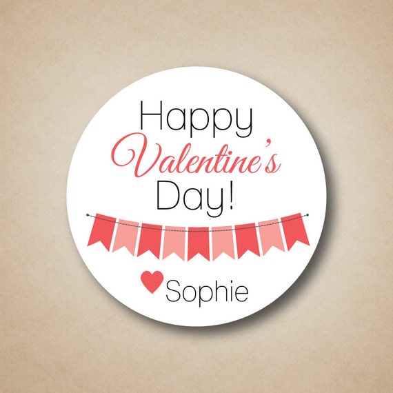 Pink Girls Valentines Day Stickers Girls Valentine Label Personalized Kids Valentines Day Favor Stickers Pink Flag Bunting Banner Party Il_570xn