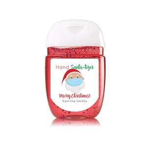 Christmas Sanitizer Labels Hand Sanitizer Labels Holiday Sanitizer Stickers Santa-tizer Stickers COVID Christmas Labels Santa Face Mask image 1