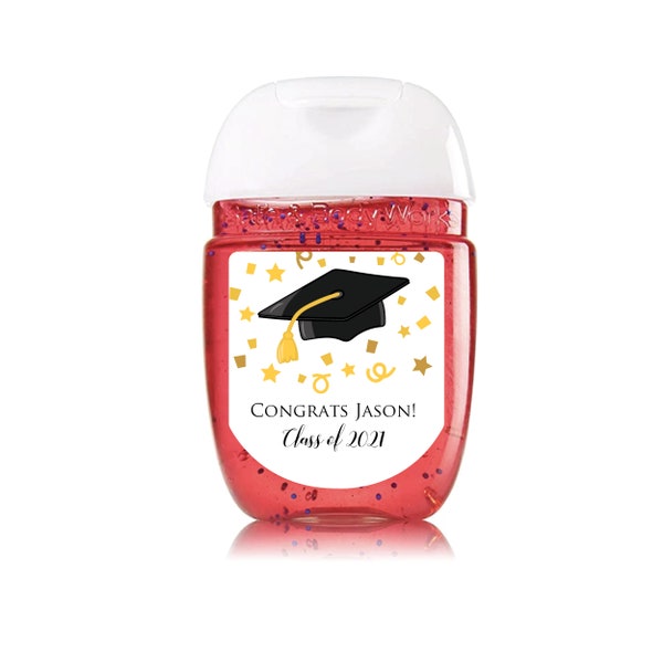 Graduation Sanitizer Labels - Class of 2021- Hand Sanitizer Labels Congrats Grad 2021 Graduation Party Favor Ideas Gold Confetti Labels