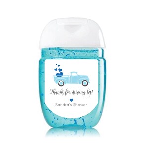 Hand Sanitizer Favor Labels Drive By Baby Shower Stickers Drive Through Baby Shower Favor Stickers Drive Through Shower Favors Blue Truck image 1