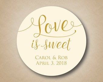 Love is Sweet Stickers Custom Wedding Favor Tags Personalized Labels Thank you Stickers Candy Buffet Honey Labels Bridal Shower Favors