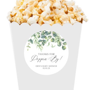 Thanks for Popping By Sticker - Botanical Wedding Stickers, Greenery Wedding Sticker, Popcorn Favor Sticker, Wedding Stickers, Bridal Shower