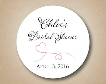 Wedding Shower Favor Sticker Hearts Labels Custom Bridal Shower Stickers Round Favor Labels Personalized Shower Favor Stickers