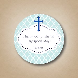 First Holy Communion Favor Stickers Custom First Communion Labels Blue Boys Sticker Treat Bag Sticker Cross Sticker Label Communion Sticker