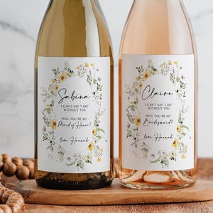Bridesmaid Wine Labels -  Wildflower Can't Say I Do Without You Maid of Honor Proposal, Printed Wine Label Sticker, Meadow Boho, WP104