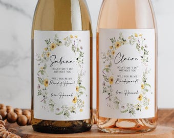 Bridesmaid Wine Labels -  Wildflower Can't Say I Do Without You Maid of Honor Proposal, Printed Wine Label Sticker, Meadow Boho, WP107