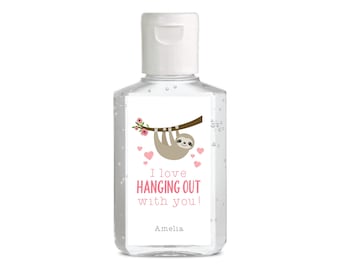 Hand Sanitizer Labels - Sloth Valentines Stickers Happy Valentines Day Sticker Sanitizer Bottle Labels I love Hanging Out With You Cute